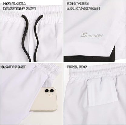 Mens 2 in 1 Running Shorts Quick Dry Athletic Shorts with Liner, Workout Shorts with Zip Pockets and Towel Loop