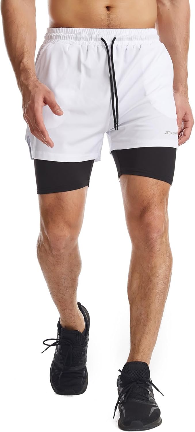 Mens 2 in 1 Running Shorts Quick Dry Athletic Shorts with Liner, Workout Shorts with Zip Pockets and Towel Loop