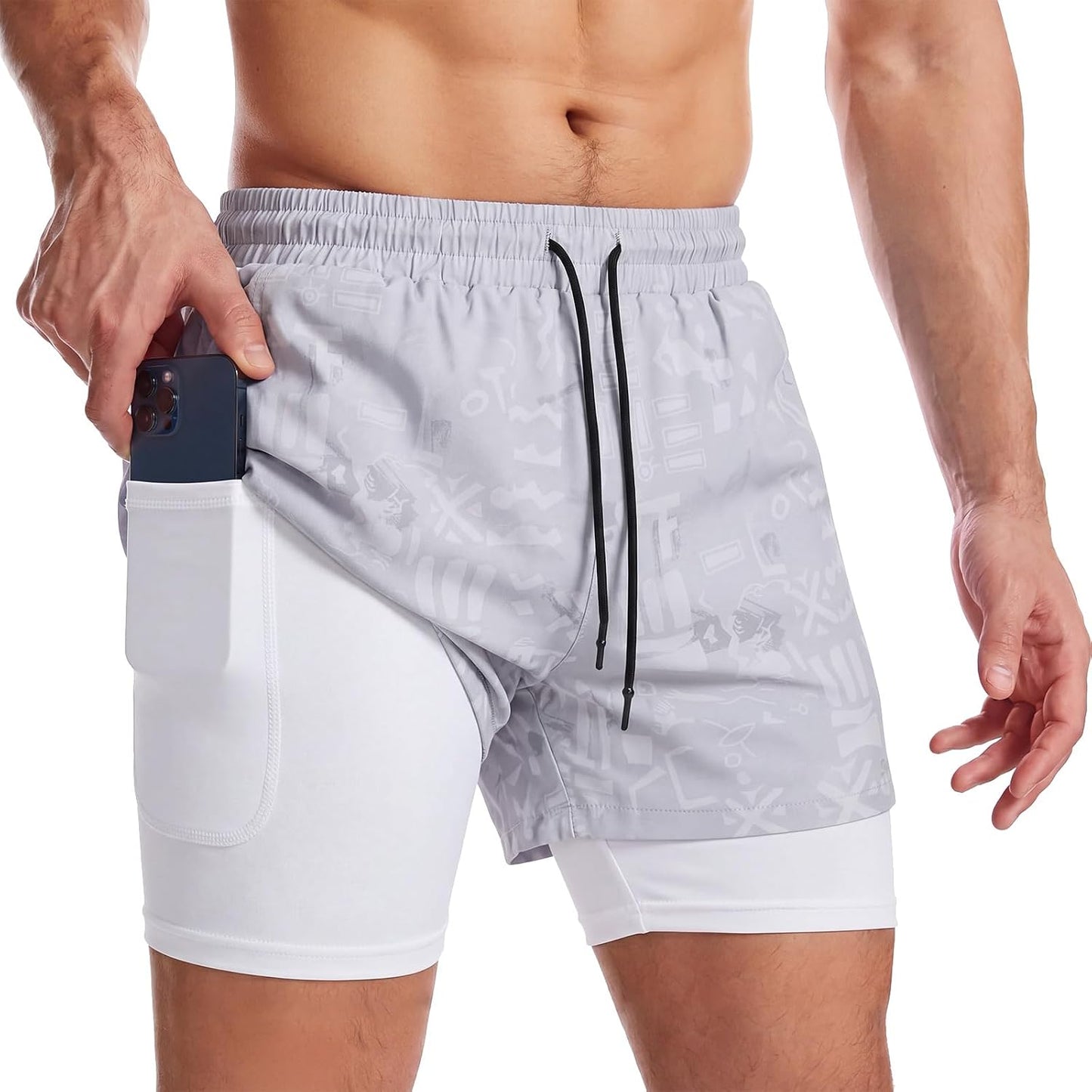 Mens 2 in 1 Running Shorts Quick Dry Athletic Shorts with Liner, Workout Shorts with Zip Pockets and Towel Loop