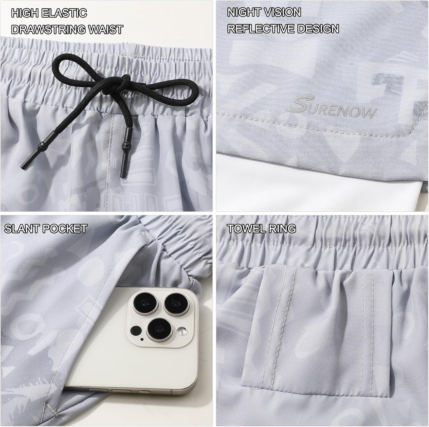 Mens 2 in 1 Running Shorts Quick Dry Athletic Shorts with Liner, Workout Shorts with Zip Pockets and Towel Loop