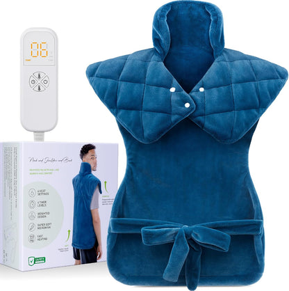 Weighted Heating Pad for Back Neck and Shoulders – Electric Shoulder Heating Wrap with 6 Heat Settings, 4 Auto-Off Timers, Fast Heating, Ultra-Soft Plush, Machine Washable – Gifts for Women and Men