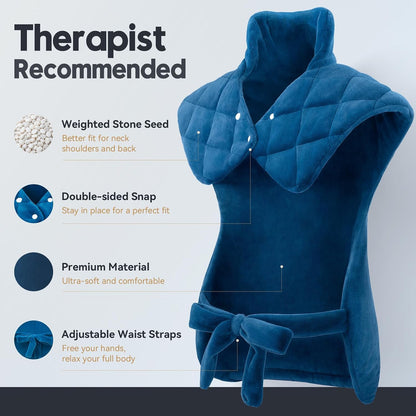 Weighted Heating Pad for Back Neck and Shoulders – Electric Shoulder Heating Wrap with 6 Heat Settings, 4 Auto-Off Timers, Fast Heating, Ultra-Soft Plush, Machine Washable – Gifts for Women and Men