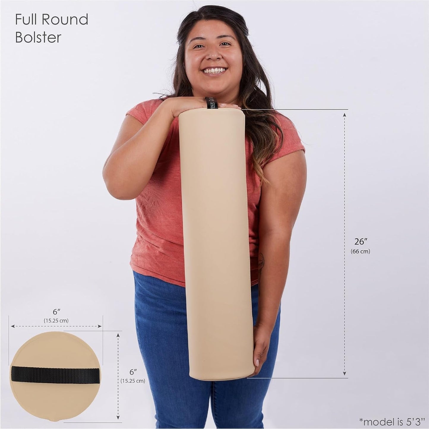 Massage Bolster Pillow Full Round – Durable, Easy to Clean 100% PU Upholstery incl. Strap Handle/Professional Quality CFC-Free/Back Pain Relief