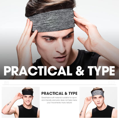 Men's Headbands, 3-Pack Head Band for Men, Sport Sweatbands for Running Fitness Yoga Cycling, Sweat Wicking Non Slip