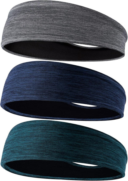 Men's Headbands, 3-Pack Head Band for Men, Sport Sweatbands for Running Fitness Yoga Cycling, Sweat Wicking Non Slip