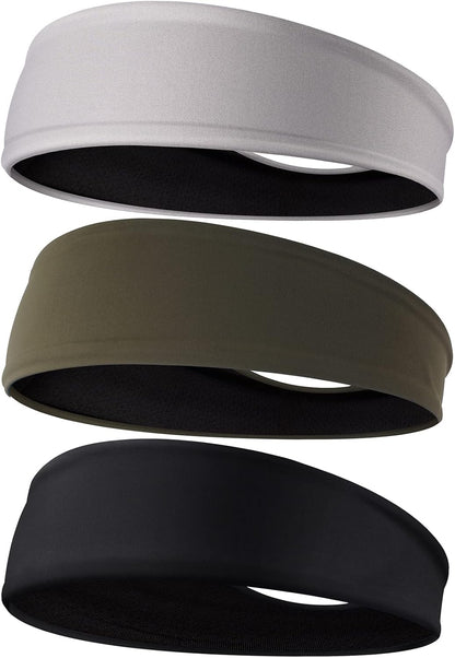 Men's Headbands, 3-Pack Head Band for Men, Sport Sweatbands for Running Fitness Yoga Cycling, Sweat Wicking Non Slip