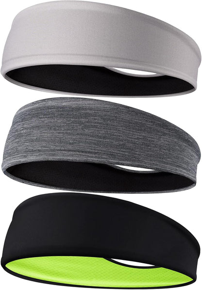 Men's Headbands, 3-Pack Head Band for Men, Sport Sweatbands for Running Fitness Yoga Cycling, Sweat Wicking Non Slip