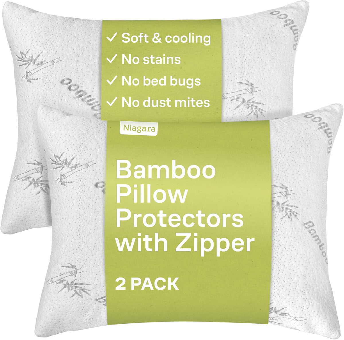 Cloud-Like Pillow Protectors with Zipper Standard Size - Breathable Cooling Pillow Covers for Hot Sleeprers - 100% Resistant to Stains, Dust & Dirt (White 2-Pack)