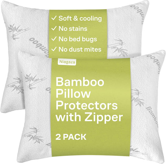 Cloud-Like Pillow Protectors with Zipper Standard Size - Breathable Cooling Pillow Covers for Hot Sleeprers - 100% Resistant to Stains, Dust & Dirt (White 2-Pack)