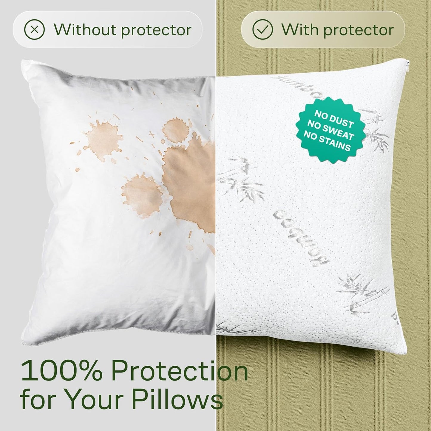 Cloud-Like Pillow Protectors with Zipper Standard Size - Breathable Cooling Pillow Covers for Hot Sleeprers - 100% Resistant to Stains, Dust & Dirt (White 2-Pack)