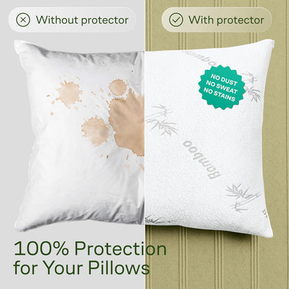 Cloud-Like Pillow Protectors with Zipper Standard Size - Breathable Cooling Pillow Covers for Hot Sleeprers - 100% Resistant to Stains, Dust & Dirt (White 2-Pack)