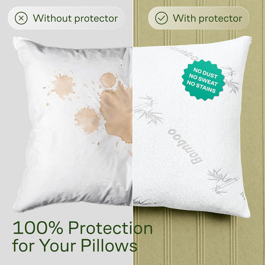 Cloud-Like Pillow Protectors with Zipper Standard Size - Breathable Cooling Pillow Covers for Hot Sleeprers - 100% Resistant to Stains, Dust & Dirt (White 2-Pack)