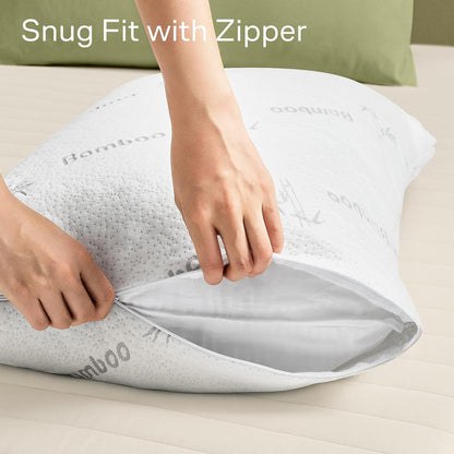 Cloud-Like Pillow Protectors with Zipper Standard Size - Breathable Cooling Pillow Covers for Hot Sleeprers - 100% Resistant to Stains, Dust & Dirt (White 2-Pack)