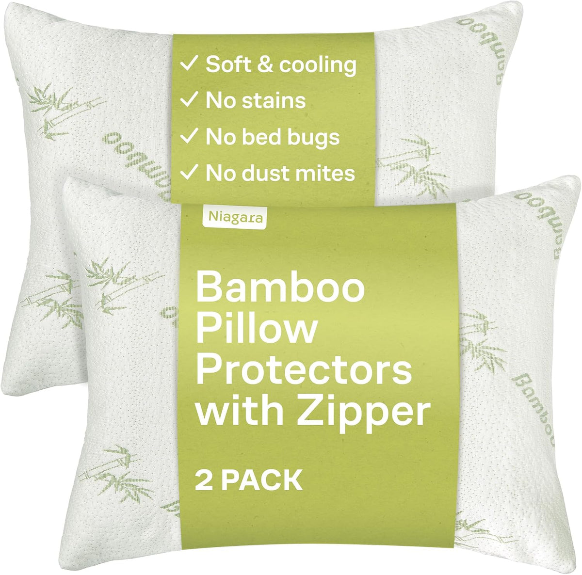 Cloud-Like Pillow Protectors with Zipper Standard Size - Breathable Cooling Pillow Covers for Hot Sleeprers - 100% Resistant to Stains, Dust & Dirt (White 2-Pack)