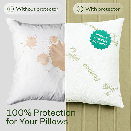 Cloud-Like Pillow Protectors with Zipper Standard Size - Breathable Cooling Pillow Covers for Hot Sleeprers - 100% Resistant to Stains, Dust & Dirt (White 2-Pack)