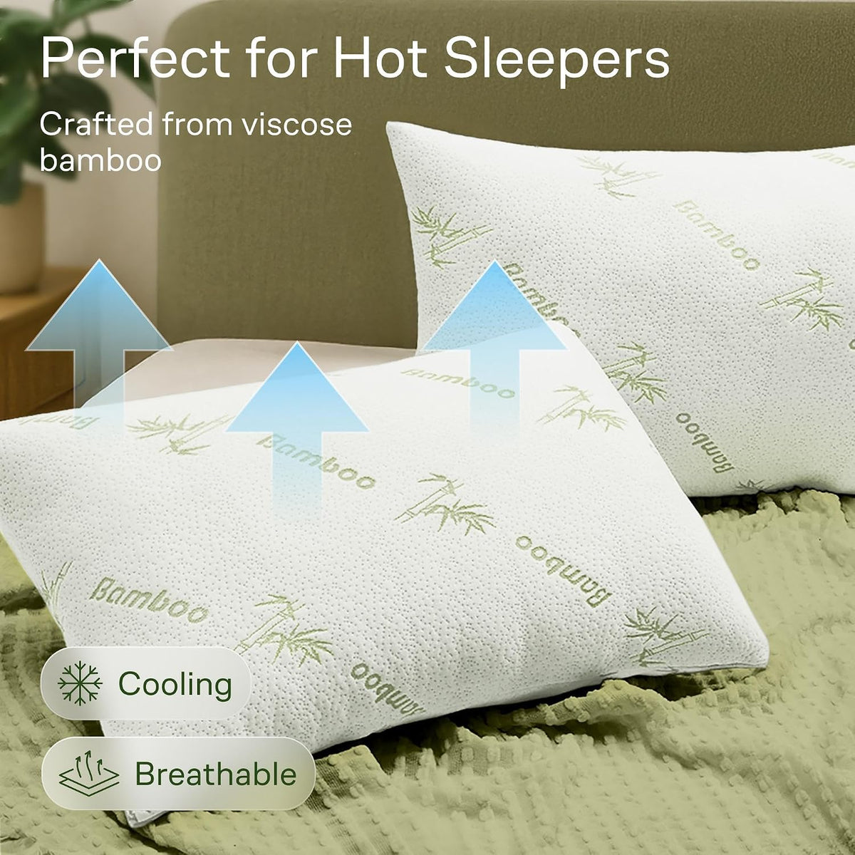 Cloud-Like Pillow Protectors with Zipper Standard Size - Breathable Cooling Pillow Covers for Hot Sleeprers - 100% Resistant to Stains, Dust & Dirt (White 2-Pack)
