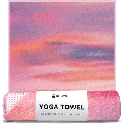 Hot Yoga Towel, Non Slip Yoga Mat Towel Sweat Absorbent Printed Yoga Towel with Grip Dots for Hot Yoga, Pilates and Workout 72"x 24", Sunset