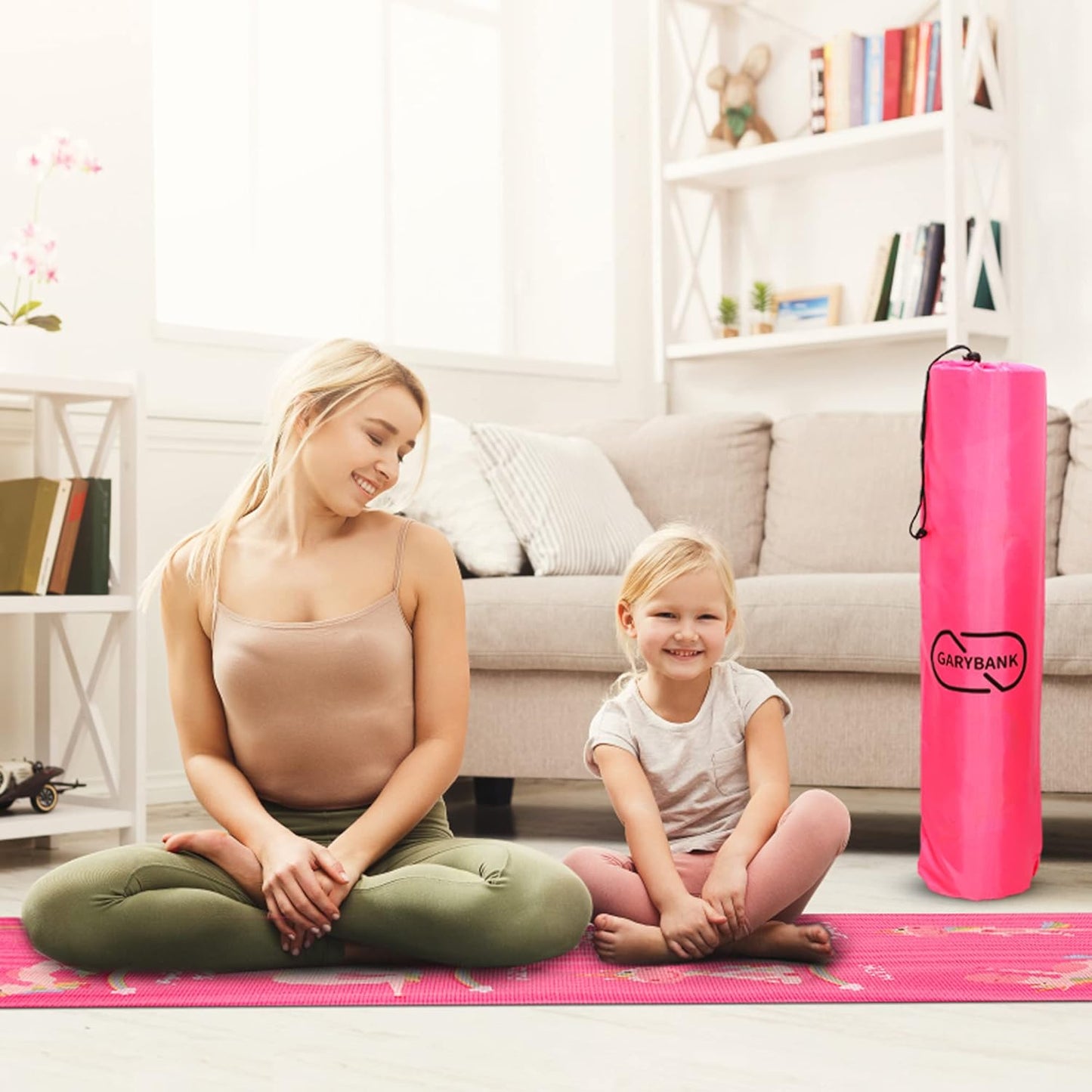 Kids Yoga Mat Set - Non-slip Exercise Mats with Fun Prints - 12 Yoga Cards - Carrier Bag - Odor Free Non-Toxic, Cute Yoga Mat for Girls & Boys (60 X 24 X 0.2 Inch)
