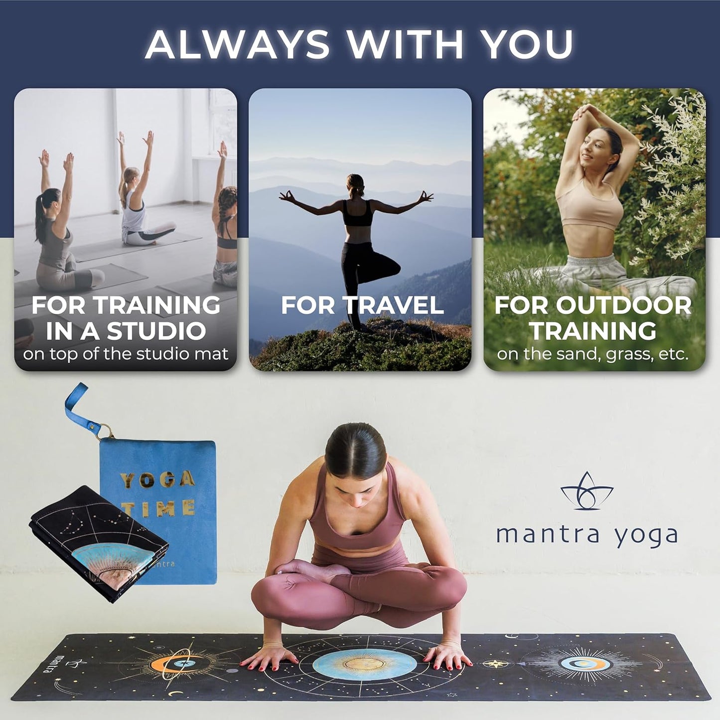 Travel PRO 1.5mm with Knee Pad - Foldable Fitness & Exercise Mat with Bag | Lightweight, Compact & Eco-Friendly | Non-Slip & Washable | For All Types of Yoga | 72" L x 24" W | 2.6 lbs