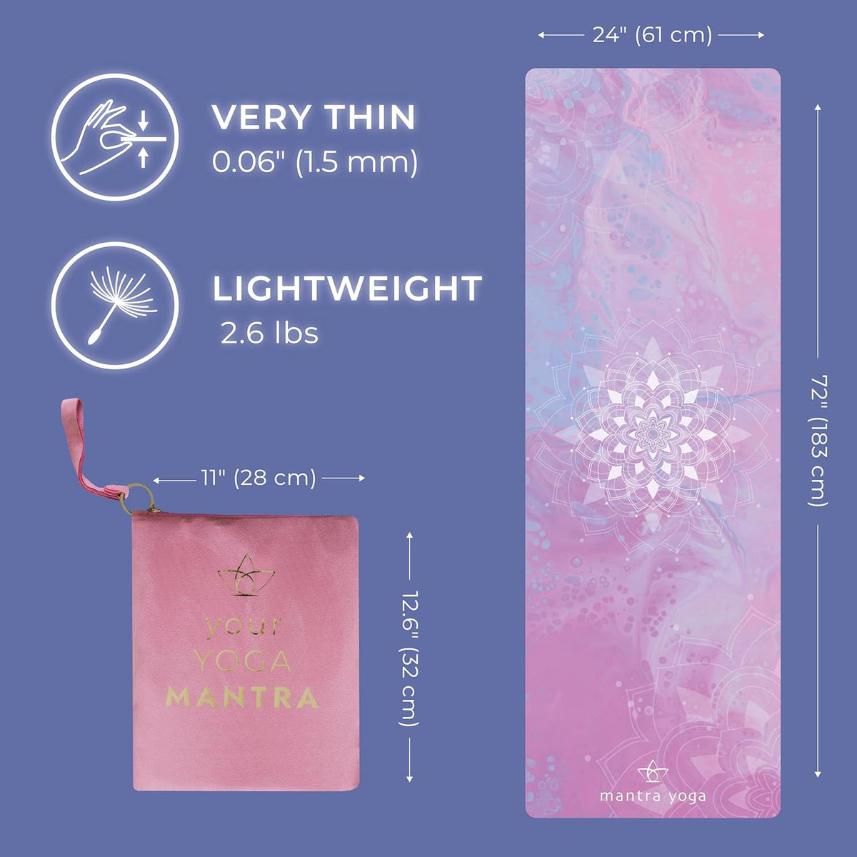 Travel PRO 1.5mm with Knee Pad - Foldable Fitness & Exercise Mat with Bag | Lightweight, Compact & Eco-Friendly | Non-Slip & Washable | For All Types of Yoga | 72" L x 24" W | 2.6 lbs
