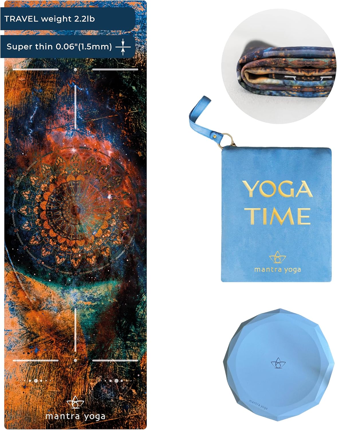 Travel PRO 1.5mm with Knee Pad - Foldable Fitness & Exercise Mat with Bag | Lightweight, Compact & Eco-Friendly | Non-Slip & Washable | For All Types of Yoga | 72" L x 24" W | 2.6 lbs