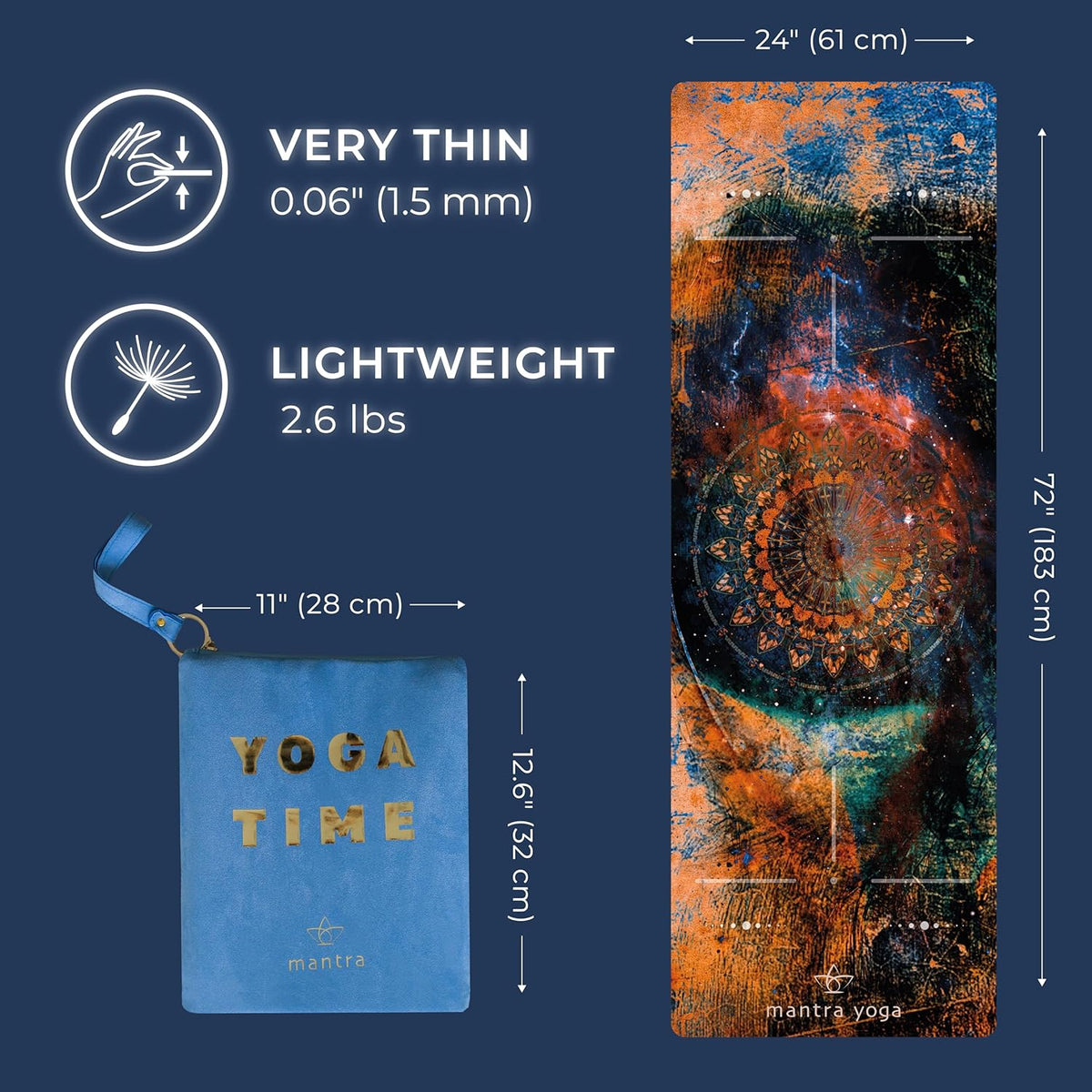 Travel PRO 1.5mm with Knee Pad - Foldable Fitness & Exercise Mat with Bag | Lightweight, Compact & Eco-Friendly | Non-Slip & Washable | For All Types of Yoga | 72" L x 24" W | 2.6 lbs
