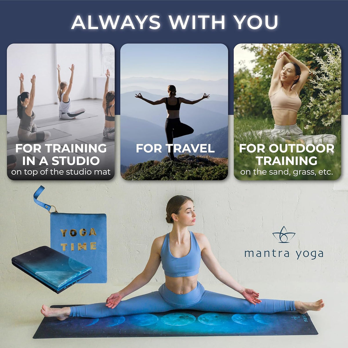 Travel PRO 1.5mm with Knee Pad - Foldable Fitness & Exercise Mat with Bag | Lightweight, Compact & Eco-Friendly | Non-Slip & Washable | For All Types of Yoga | 72" L x 24" W | 2.6 lbs