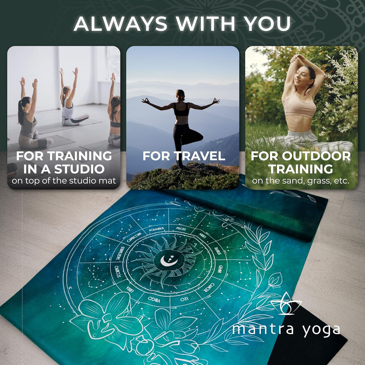 Travel PRO 1.5mm with Knee Pad - Foldable Fitness & Exercise Mat with Bag | Lightweight, Compact & Eco-Friendly | Non-Slip & Washable | For All Types of Yoga | 72" L x 24" W | 2.6 lbs