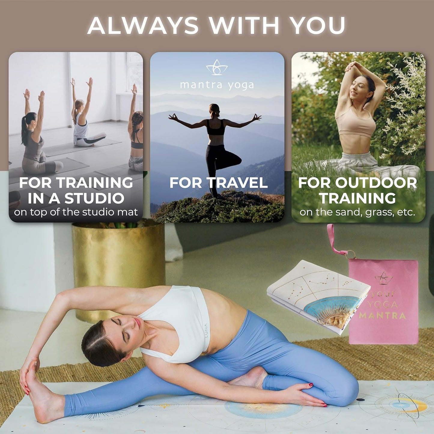 Travel PRO 1.5mm with Knee Pad - Foldable Fitness & Exercise Mat with Bag | Lightweight, Compact & Eco-Friendly | Non-Slip & Washable | For All Types of Yoga | 72" L x 24" W | 2.6 lbs