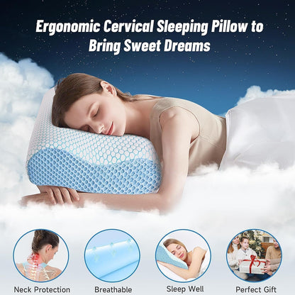 Neck Pillow for Sleeping, Ergonomic Cervical Bed Pillow, Blue Standard Size