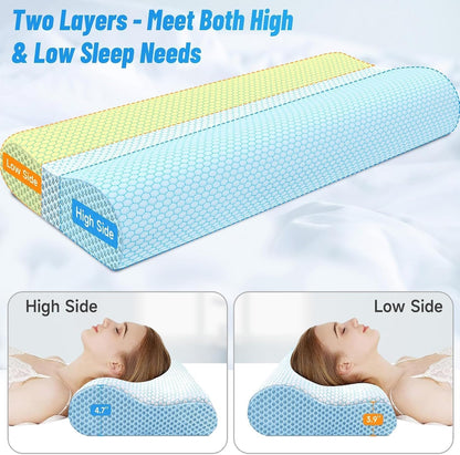 Neck Pillow for Sleeping, Ergonomic Cervical Bed Pillow, Blue Standard Size