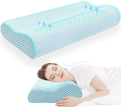 Neck Pillow for Sleeping, Ergonomic Cervical Bed Pillow, Blue Standard Size