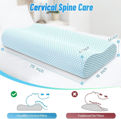 Neck Pillow for Sleeping, Ergonomic Cervical Bed Pillow, Blue Standard Size