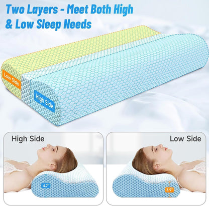 Neck Pillow for Sleeping, Ergonomic Cervical Bed Pillow, Blue Standard Size