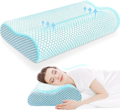 Neck Pillow for Sleeping, Ergonomic Cervical Bed Pillow, Blue Standard Size