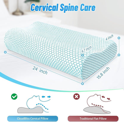 Neck Pillow for Sleeping, Ergonomic Cervical Bed Pillow, Blue Standard Size