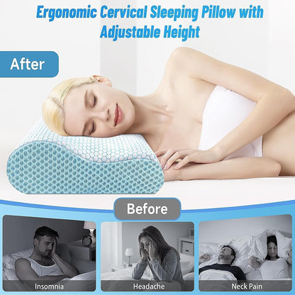 Neck Pillow for Sleeping, Ergonomic Cervical Bed Pillow, Blue Standard Size