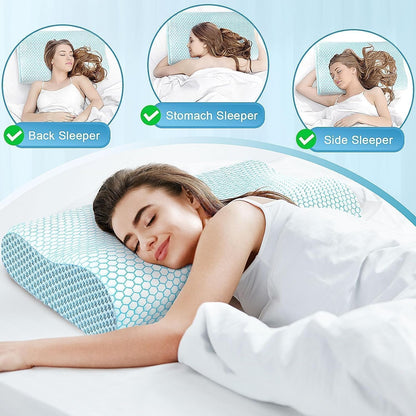 Neck Pillow for Sleeping, Ergonomic Cervical Bed Pillow, Blue Standard Size