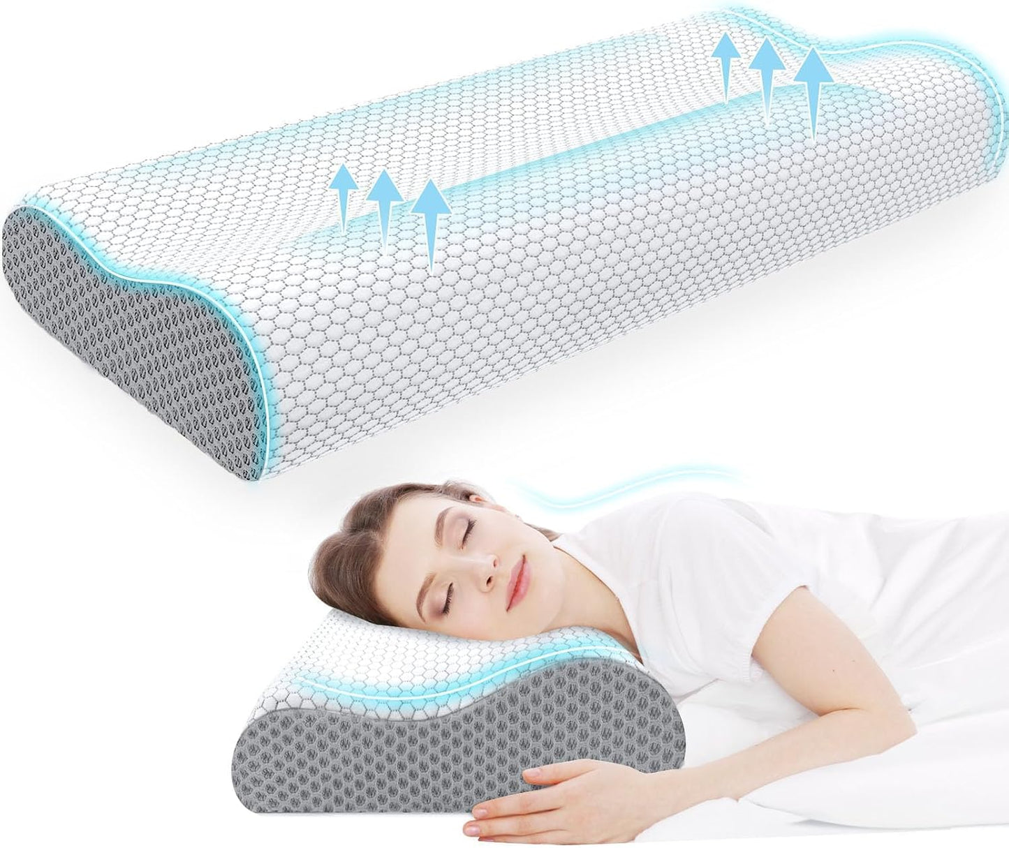 Neck Pillow for Sleeping, Ergonomic Cervical Bed Pillow, Blue Standard Size