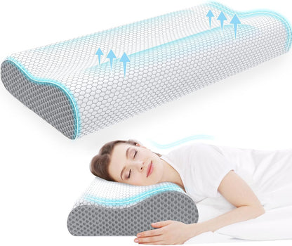 Neck Pillow for Sleeping, Ergonomic Cervical Bed Pillow, Blue Standard Size