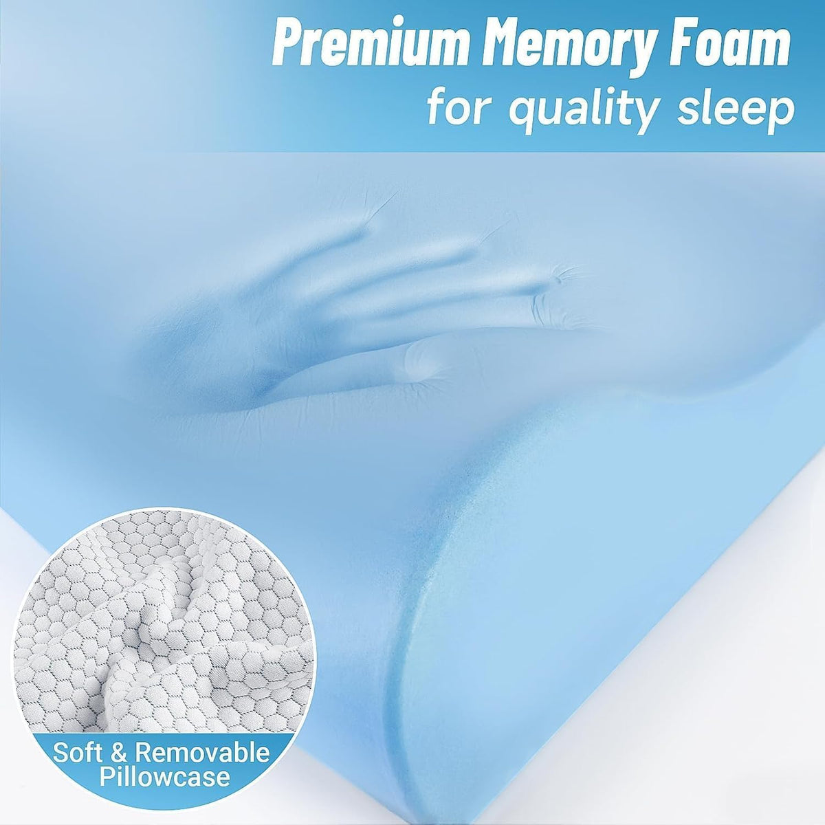 Neck Pillow for Sleeping, Ergonomic Cervical Bed Pillow, Blue Standard Size