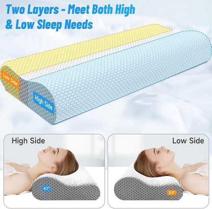Neck Pillow for Sleeping, Ergonomic Cervical Bed Pillow, Blue Standard Size