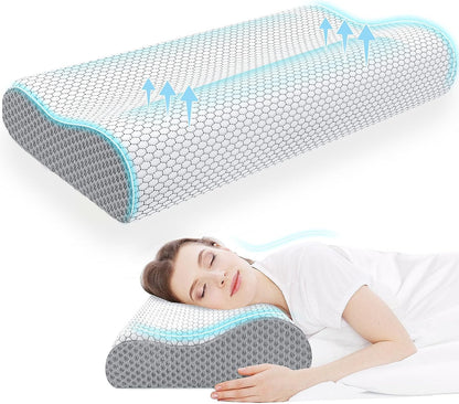 Neck Pillow for Sleeping, Ergonomic Cervical Bed Pillow, Blue Standard Size