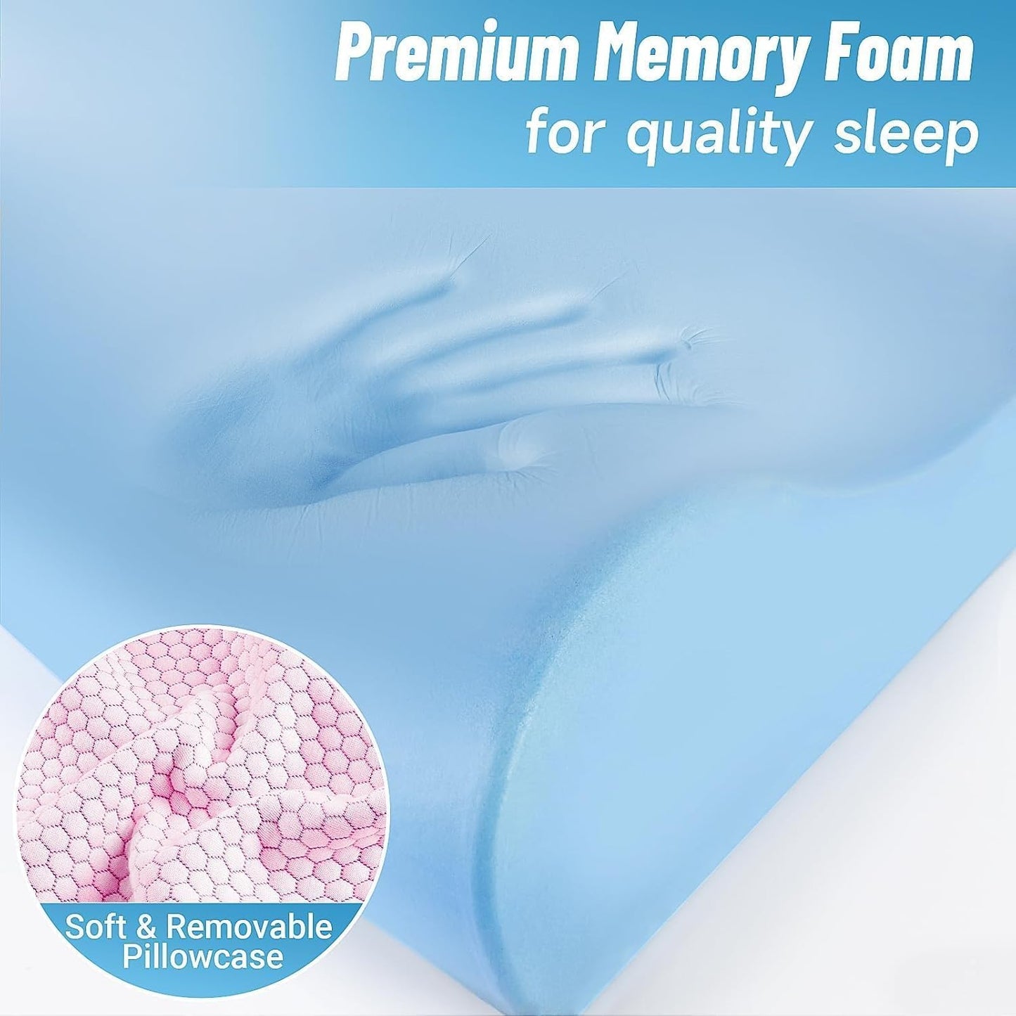 Neck Pillow for Sleeping, Ergonomic Cervical Bed Pillow, Blue Standard Size