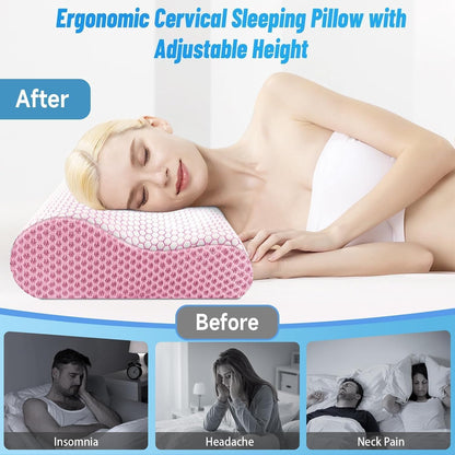 Neck Pillow for Sleeping, Ergonomic Cervical Bed Pillow, Blue Standard Size