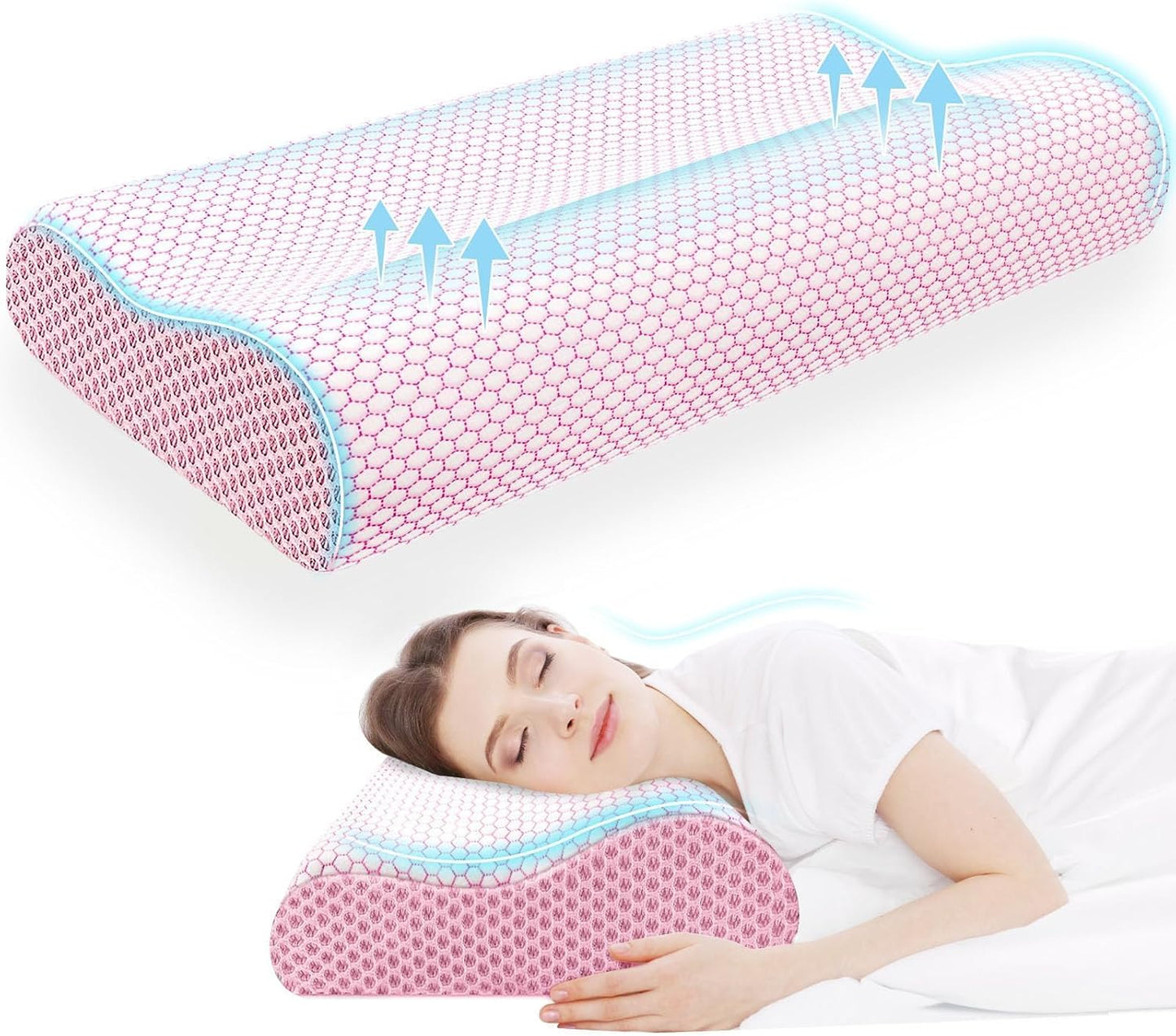 Neck Pillow for Sleeping, Ergonomic Cervical Bed Pillow, Blue Standard Size