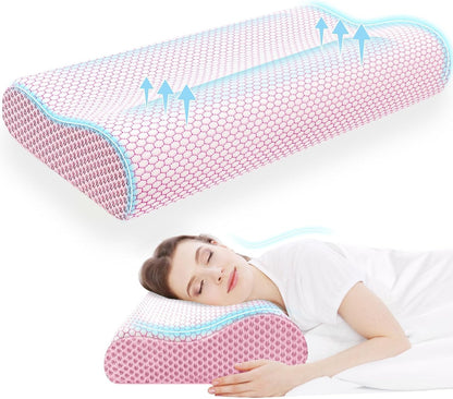 Neck Pillow for Sleeping, Ergonomic Cervical Bed Pillow, Blue Standard Size