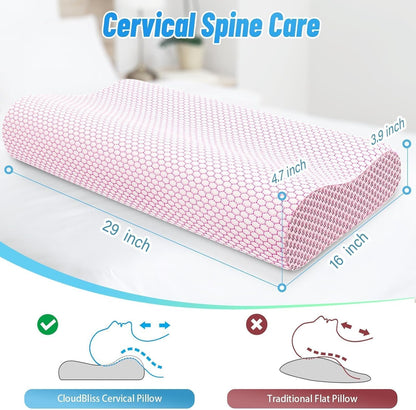 Neck Pillow for Sleeping, Ergonomic Cervical Bed Pillow, Blue Standard Size