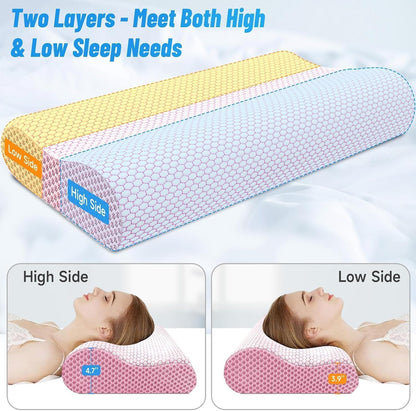 Neck Pillow for Sleeping, Ergonomic Cervical Bed Pillow, Blue Standard Size