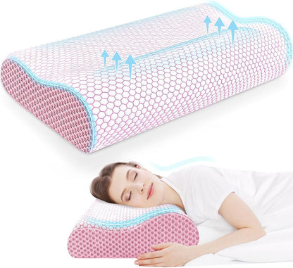 Neck Pillow for Sleeping, Ergonomic Cervical Bed Pillow, Blue Standard Size